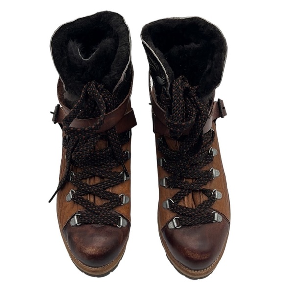 Free People Breakwater Tan Brown Leather Shearling Hiker Boots Women's Sz 38 / 7 - Picture 3 of 10